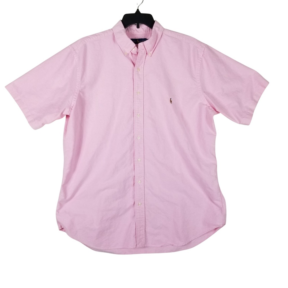 Ralph Lauren Button Down Shirt Mens XLT Pink Short Sleeve Oxford Tall Pony Logo